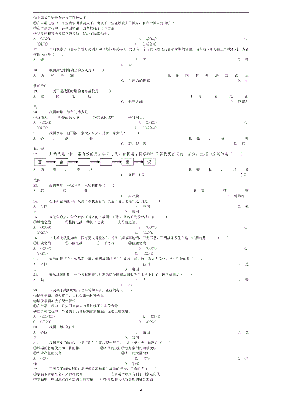 中考历史专项练习中国古代史战国七雄无答案2_第2页