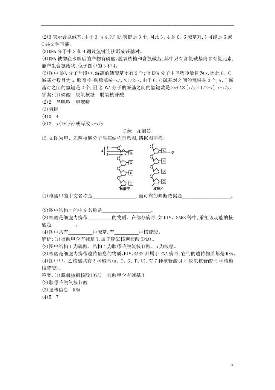 2017-2018学年高中生物第3章基因的本质第2节dna分子的结构课时训练新人教版必修2_第5页