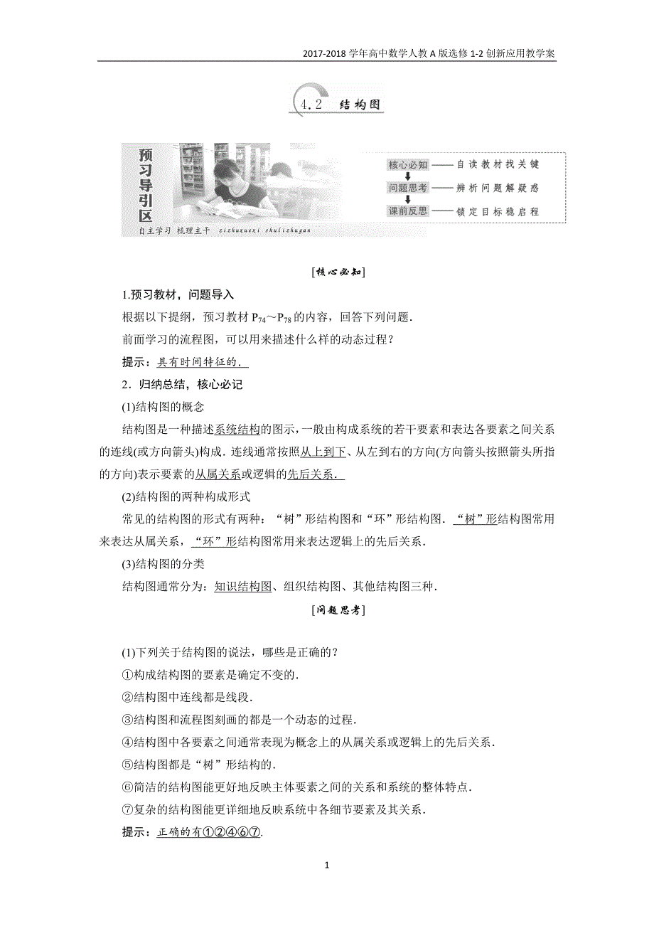 2017-2018学年高中数学人教a版选修1-2创新应用教学案：第四章4.2结构图含答案_第1页