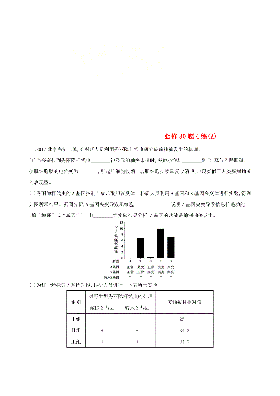 2018届高考生物二轮复习冲刺提分作业本二必修非选择题必修30题4练_第1页