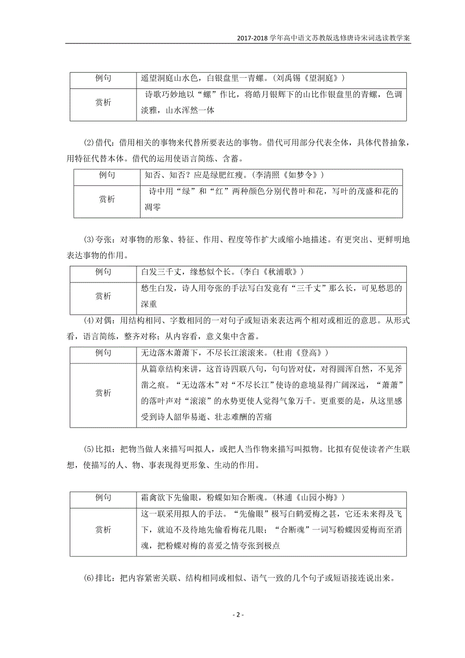 2017-2018学年高中语文苏教版选修唐诗宋词选读教学案：专题七综合技能培养诗歌表达技巧的鉴赏（二）——技巧举例含答案_第2页