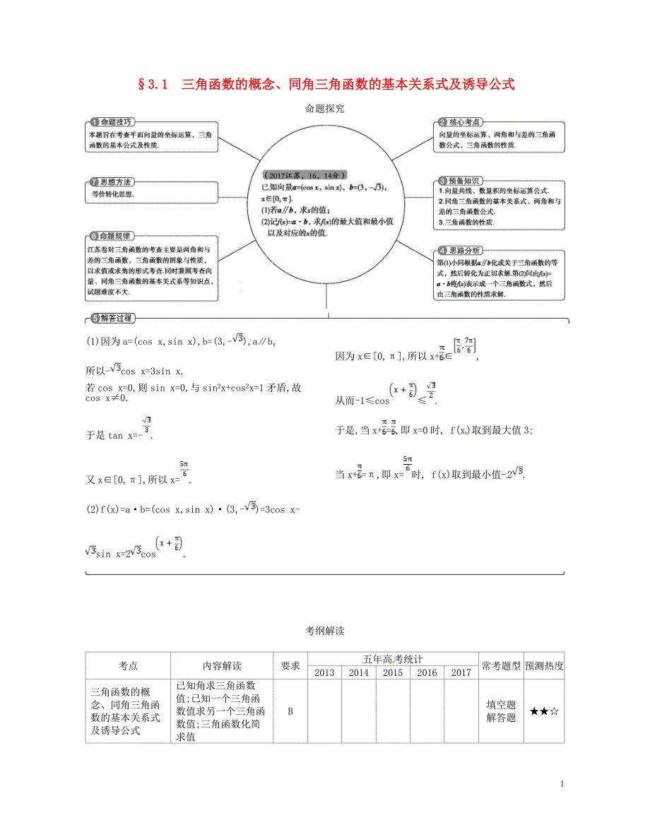 2019版高考数学一轮复习第三章三角函数3.1三角函数的概念、同角三角函数的基本关系式及诱导公式讲义_第1页