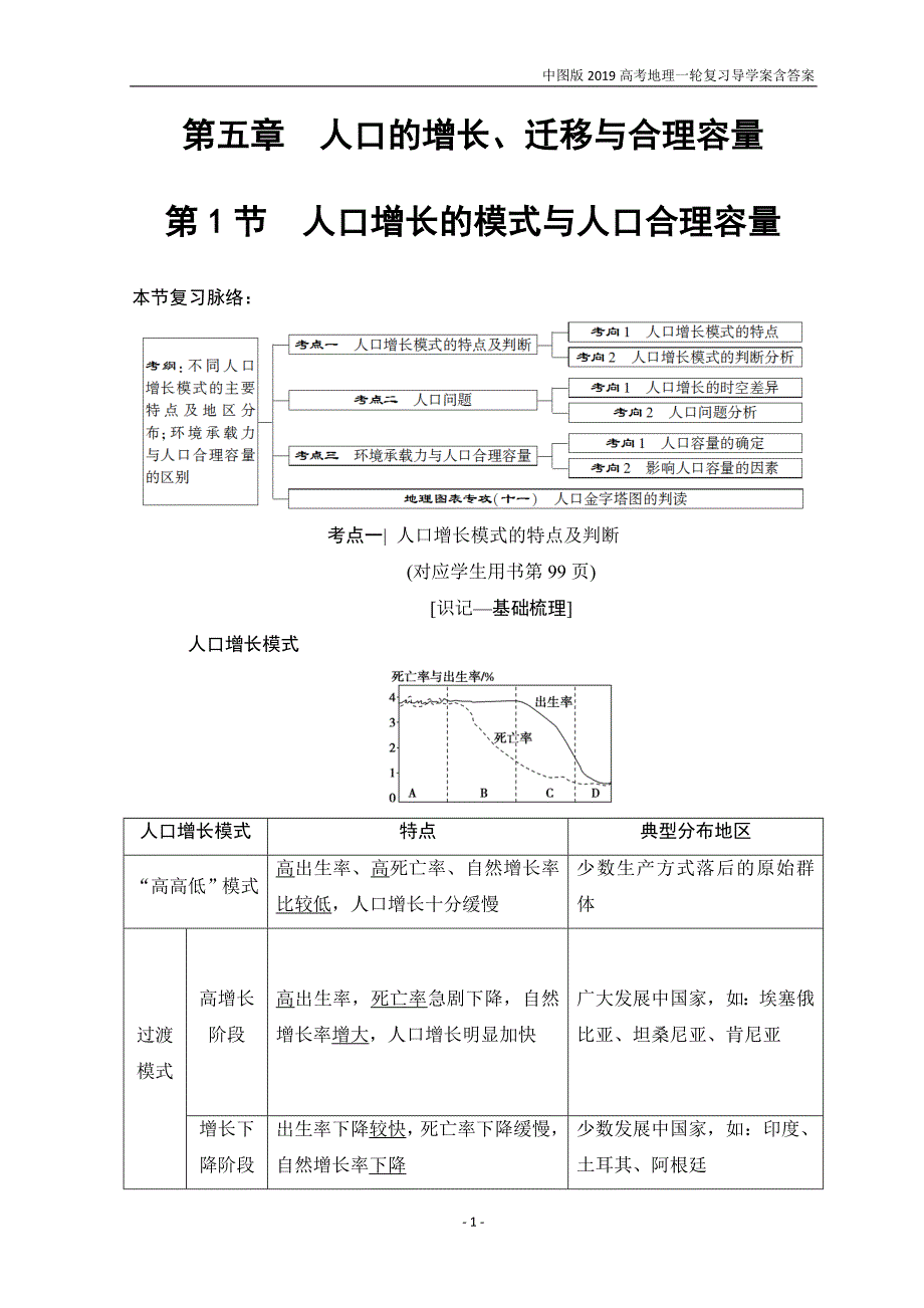 2019版高考地理一轮复习第5章第1节人口增长的模式与人口合理容量中图版_第1页