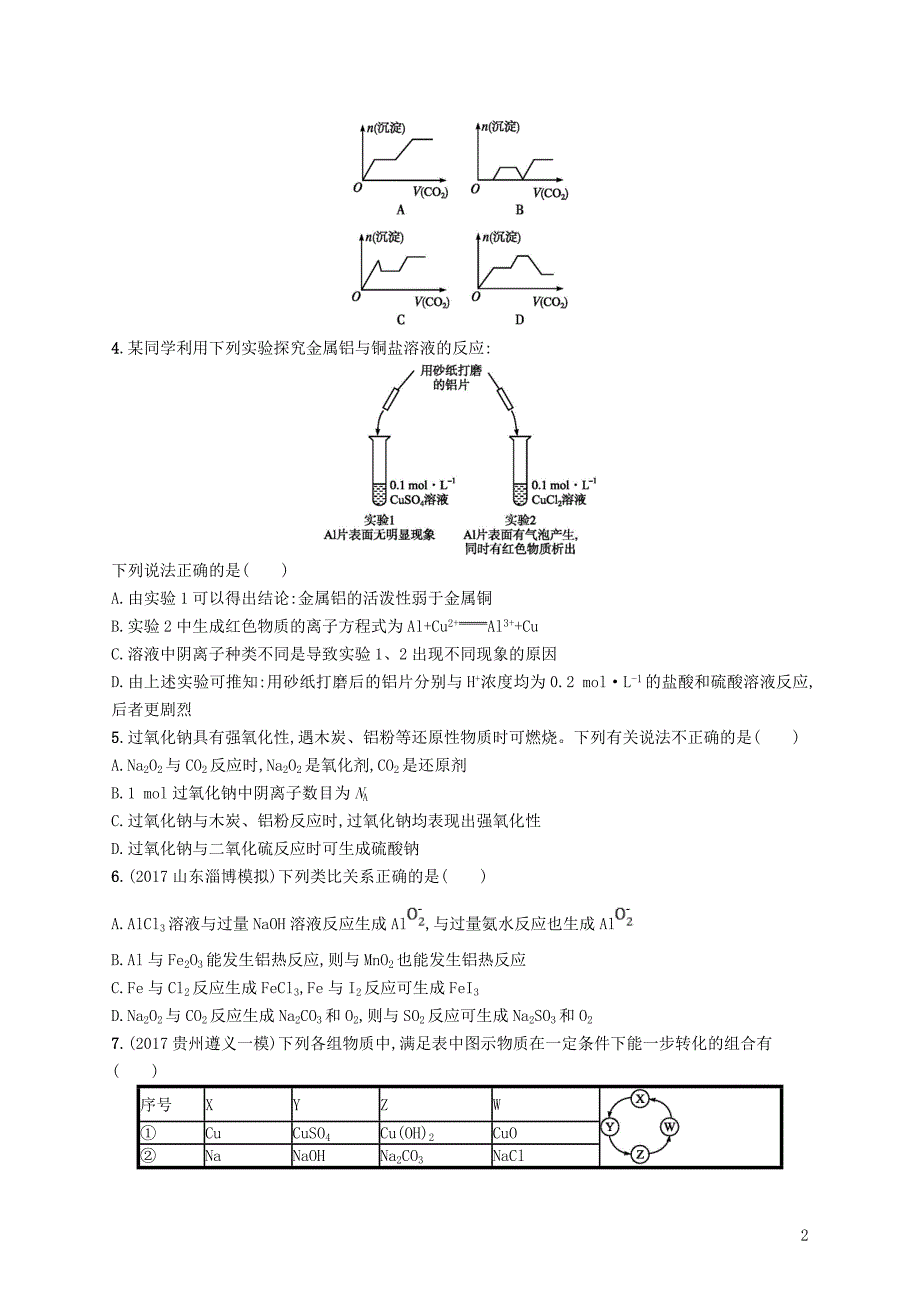 2019版高考化学一轮复习第三单元金属及其化合物单元质检卷_第2页