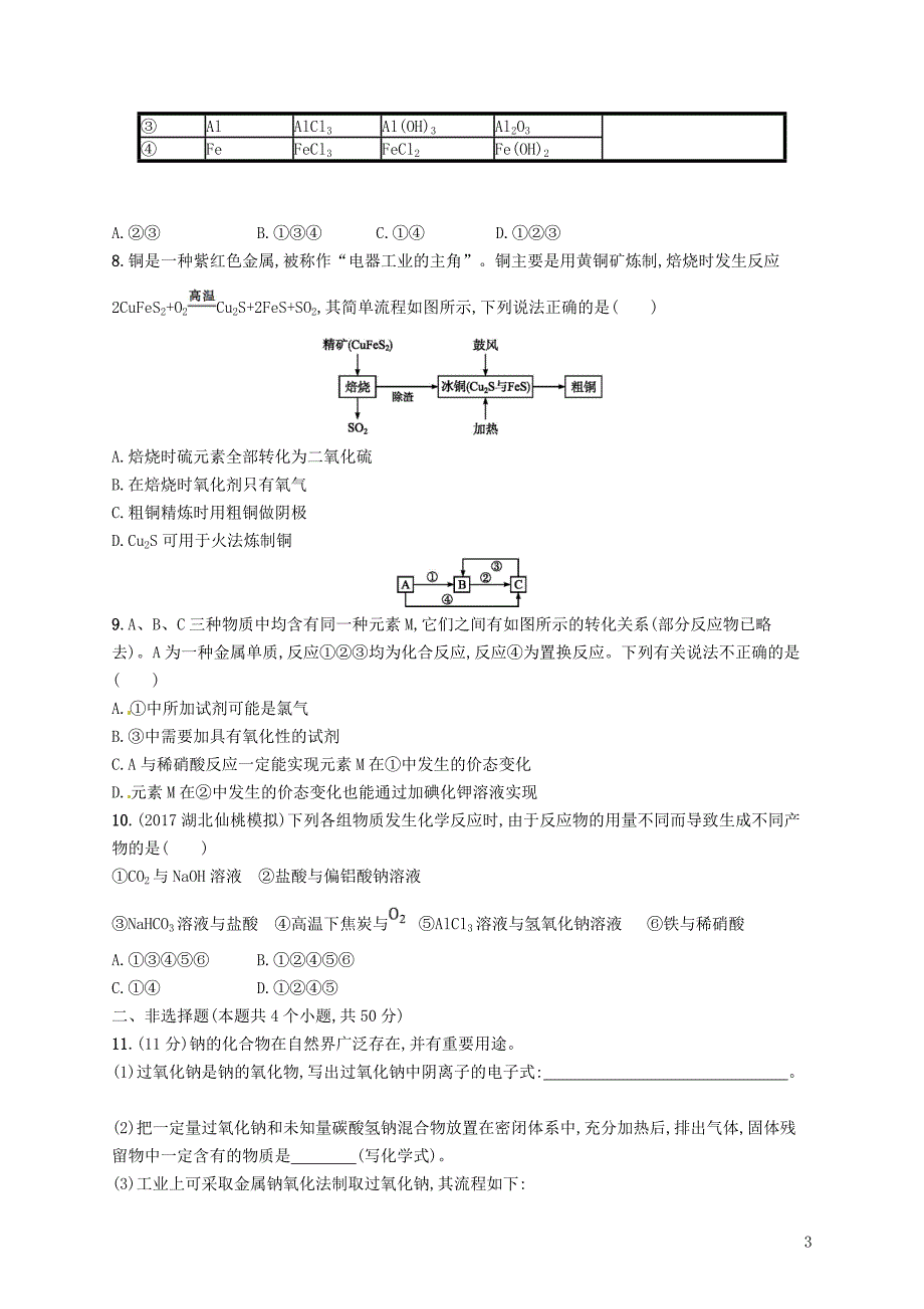 2019版高考化学一轮复习第三单元金属及其化合物单元质检卷_第3页