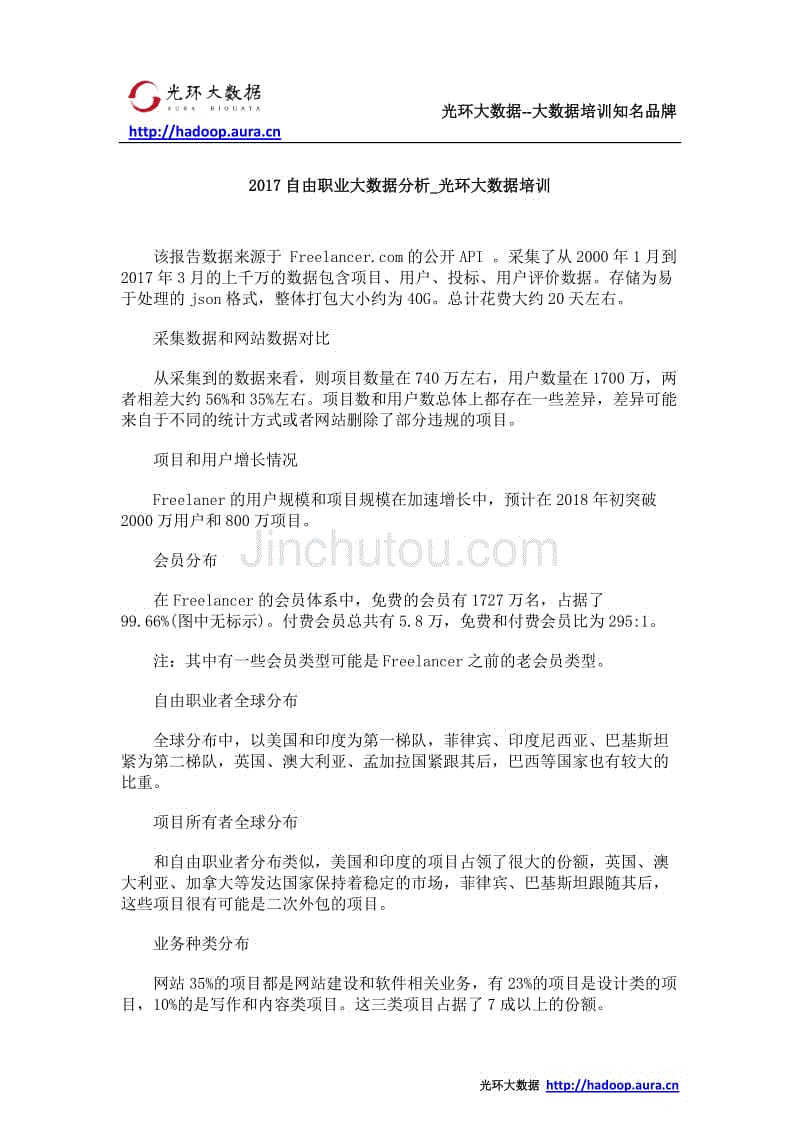 2017自由职业大数据分析_光环大数据培训