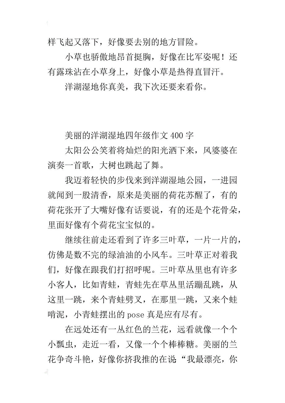 美丽的洋湖湿地四年级作文400字_第3页