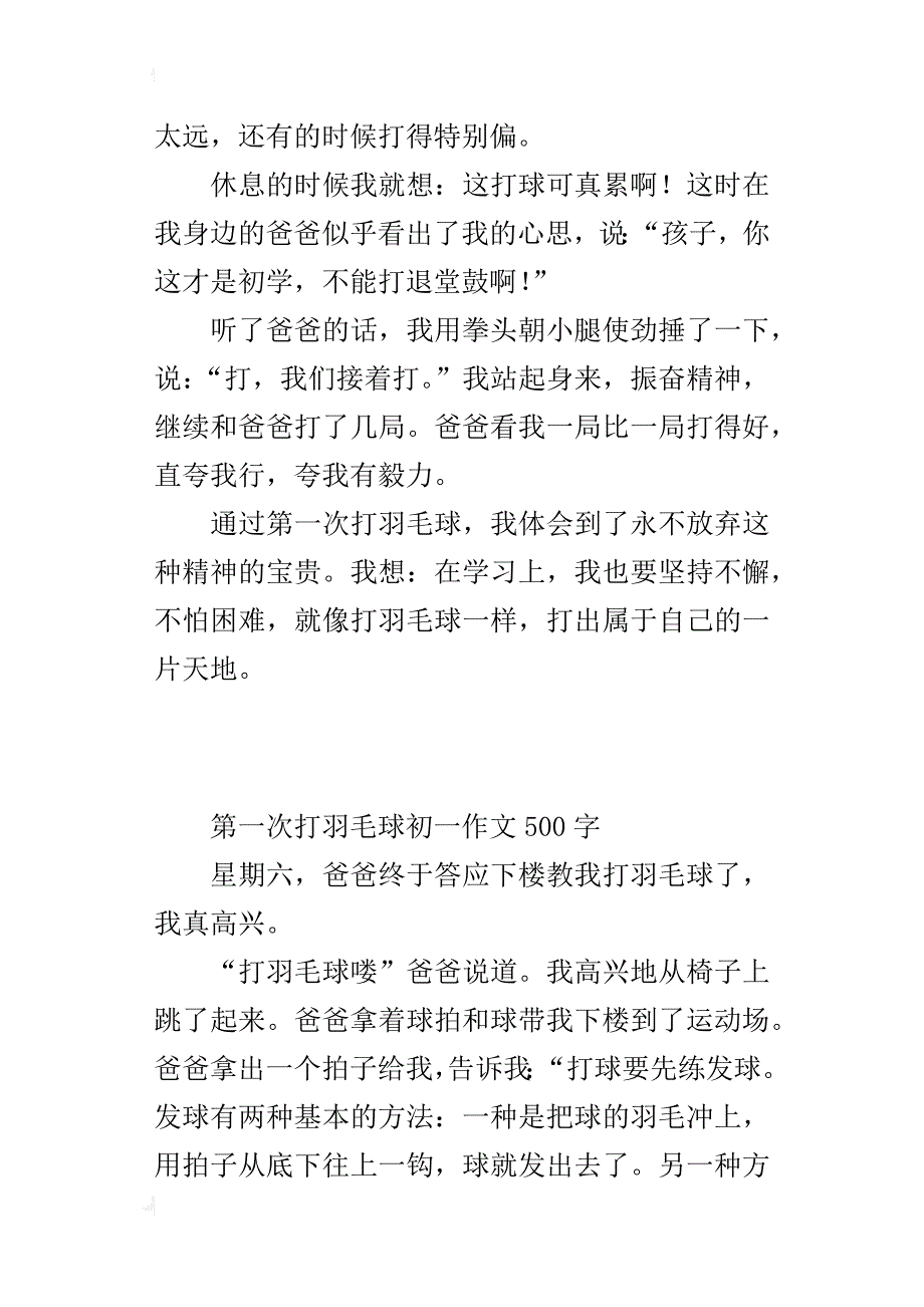 第一次打羽毛球初一作文500字_第4页