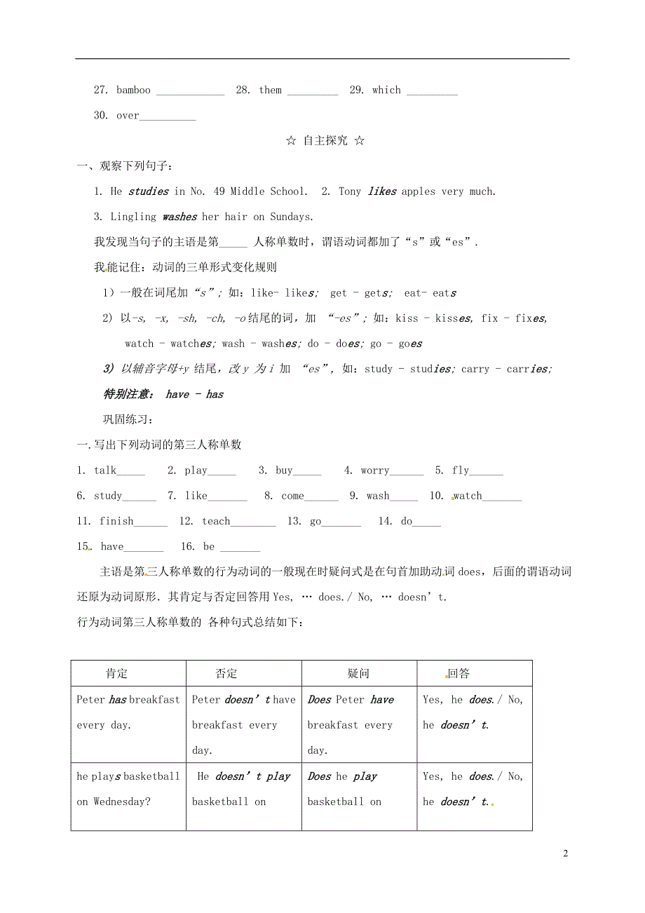 广西南宁市西乡塘区七年级英语上册module6atriptothezoounit1doesiteatmeat导学案（无答案）（新版）外研版_第2页