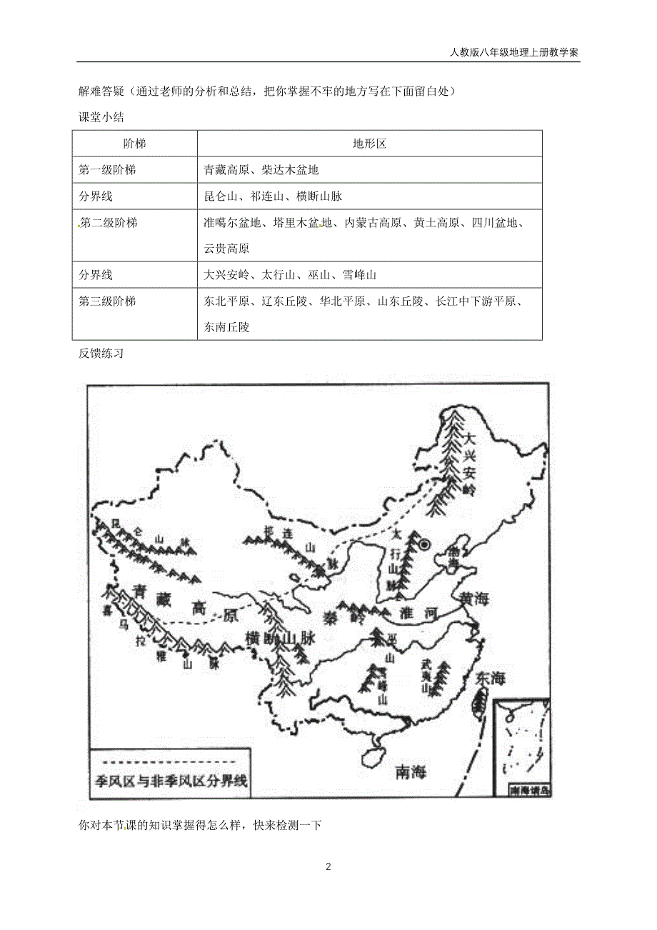 八年级地理上册第二章第1节地势和地形教学案3_第2页