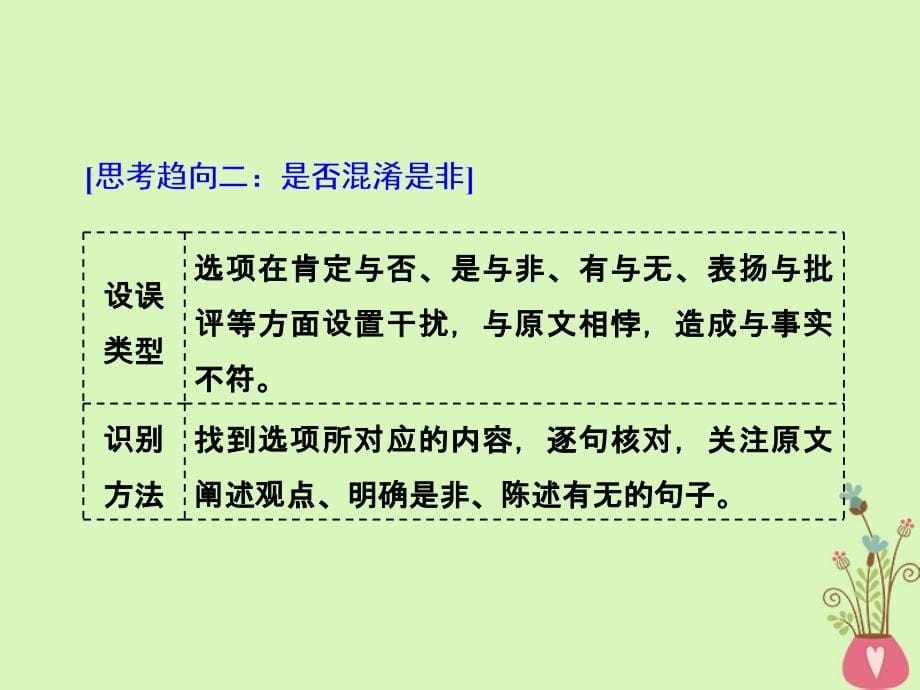 2018-2019学年高中语文一轮复习板块二现代文阅读专题五实用类文本阅读（二）传记第一讲解答客观选择题的8大思考趋向课件_第5页