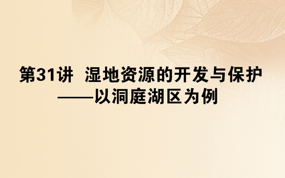 2019年高中地理一轮复习第十一章区域可持续发展第31讲湿地资源的开发与保护——以洞庭湖区为例课件_第1页