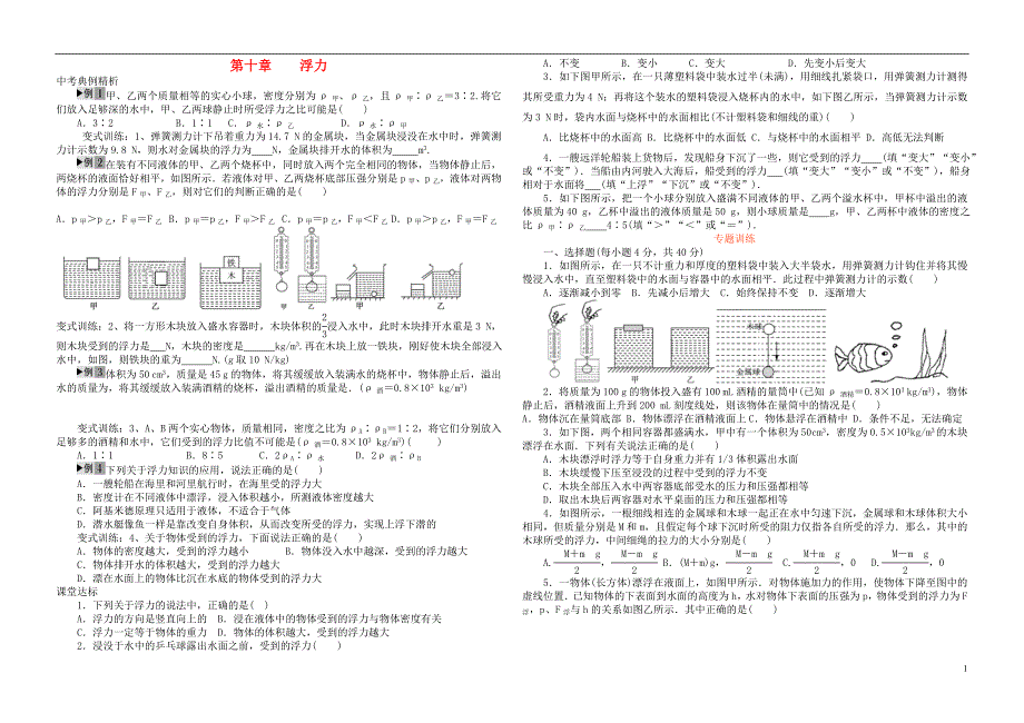 河南省2018年中考物理第一轮复习第十章浮力（无答案）_第1页