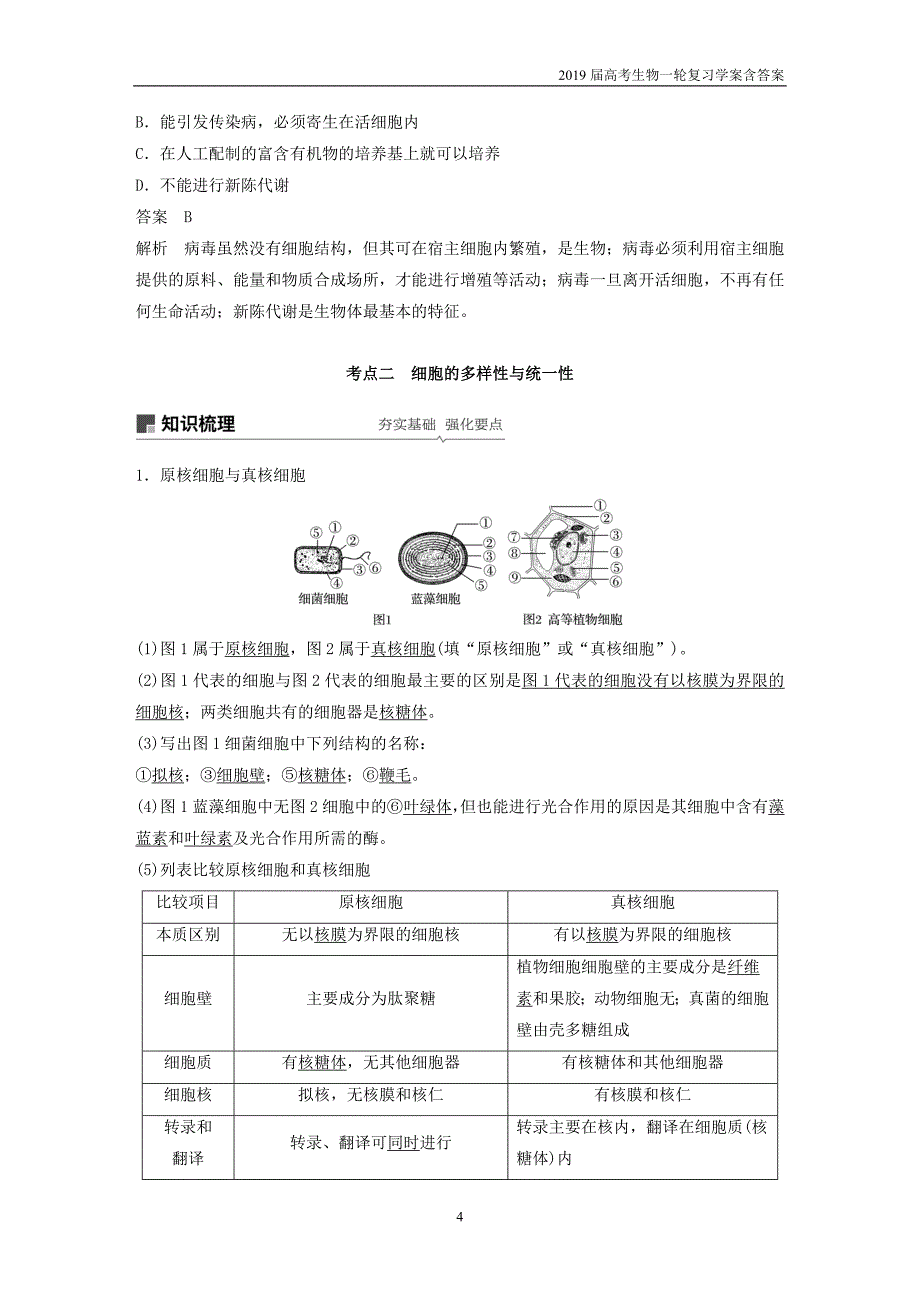 2019届高考高三生物总复习第1讲-走近细胞学案含答案_第4页