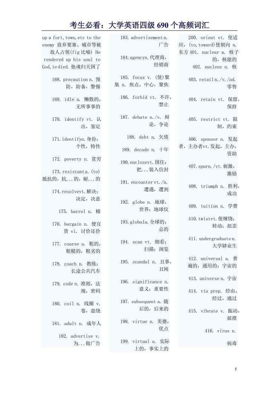 终极核心词汇：大学英语四级690个高频词汇_第5页