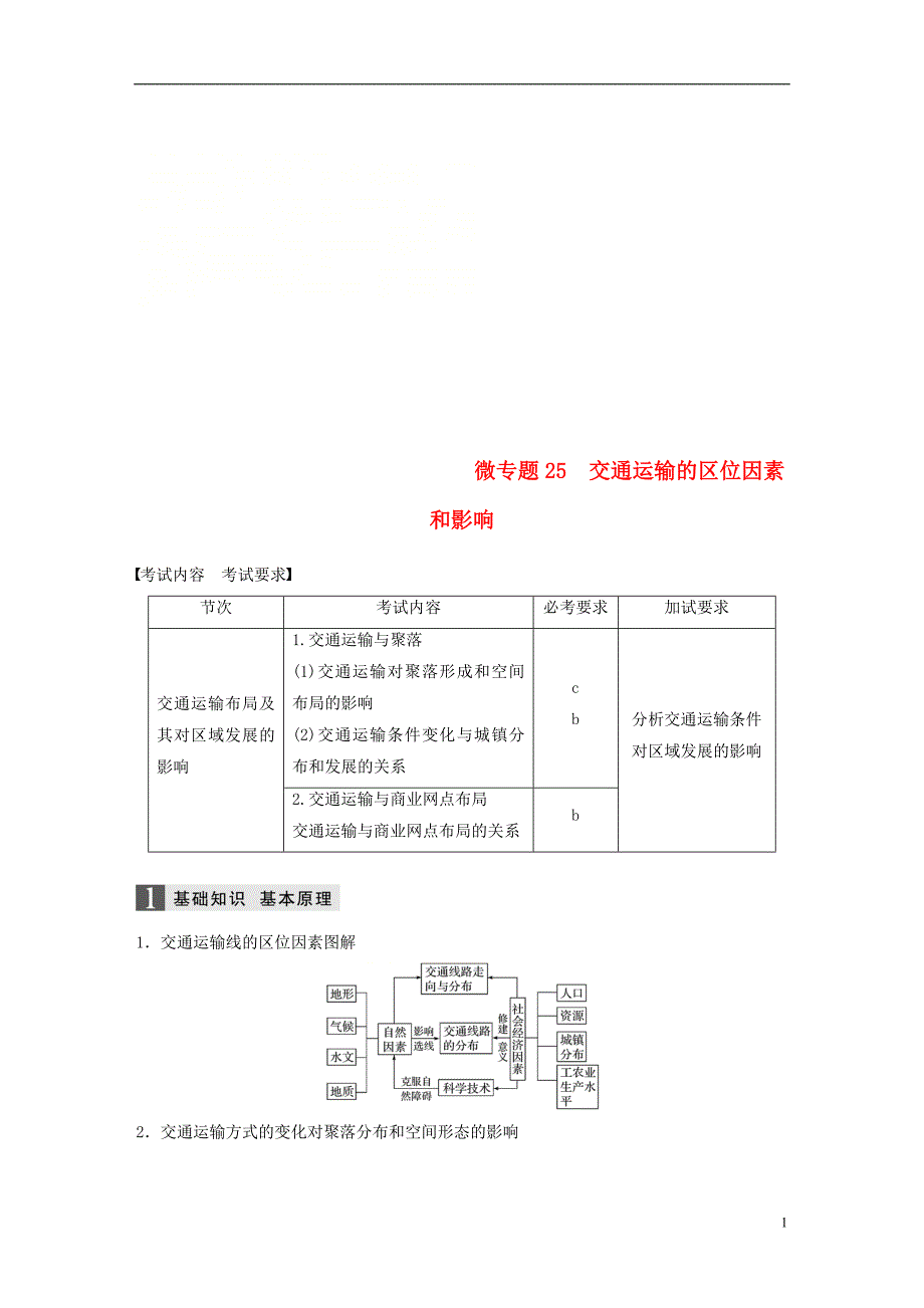 浙江省2018版高考地理大二轮复习专题六区域产业活动微专题25交通运输的区位因素和影响学案_第1页