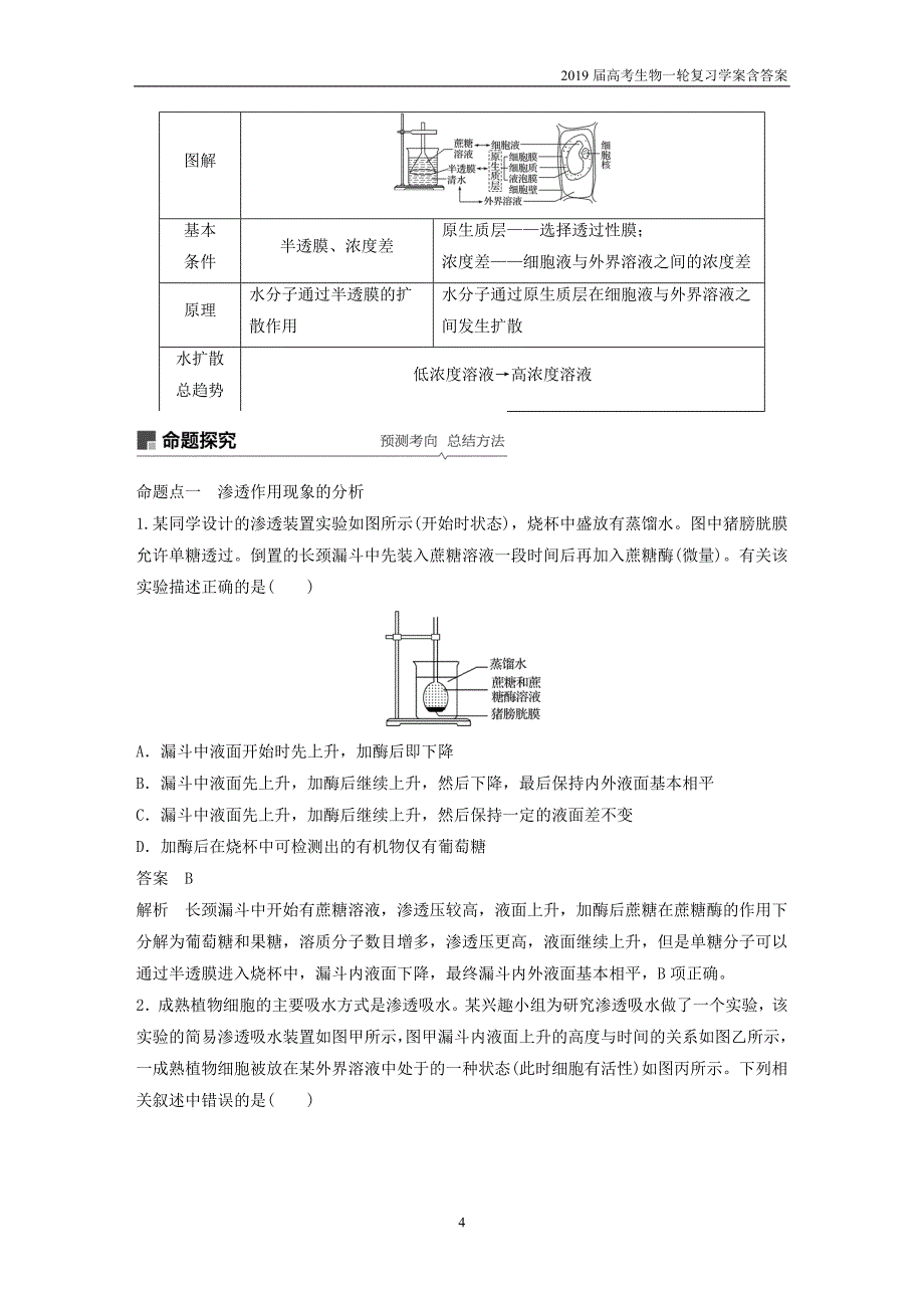 2019届高考高三生物总复习第6讲-细胞的物质输入和输出学案含答案_第4页