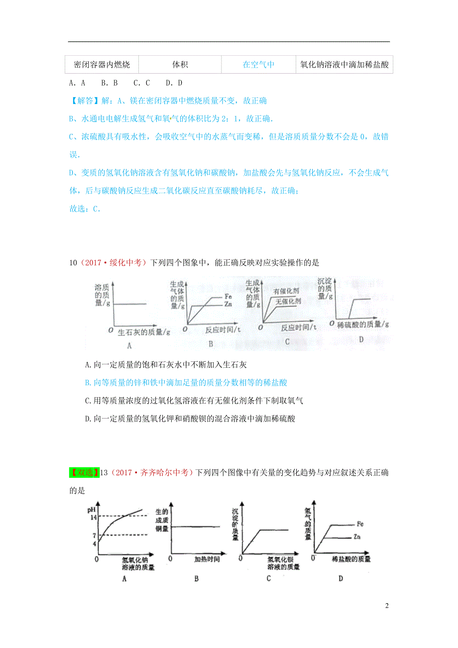 河北省保定市2018届中考化学复习汇编27图像题_第2页