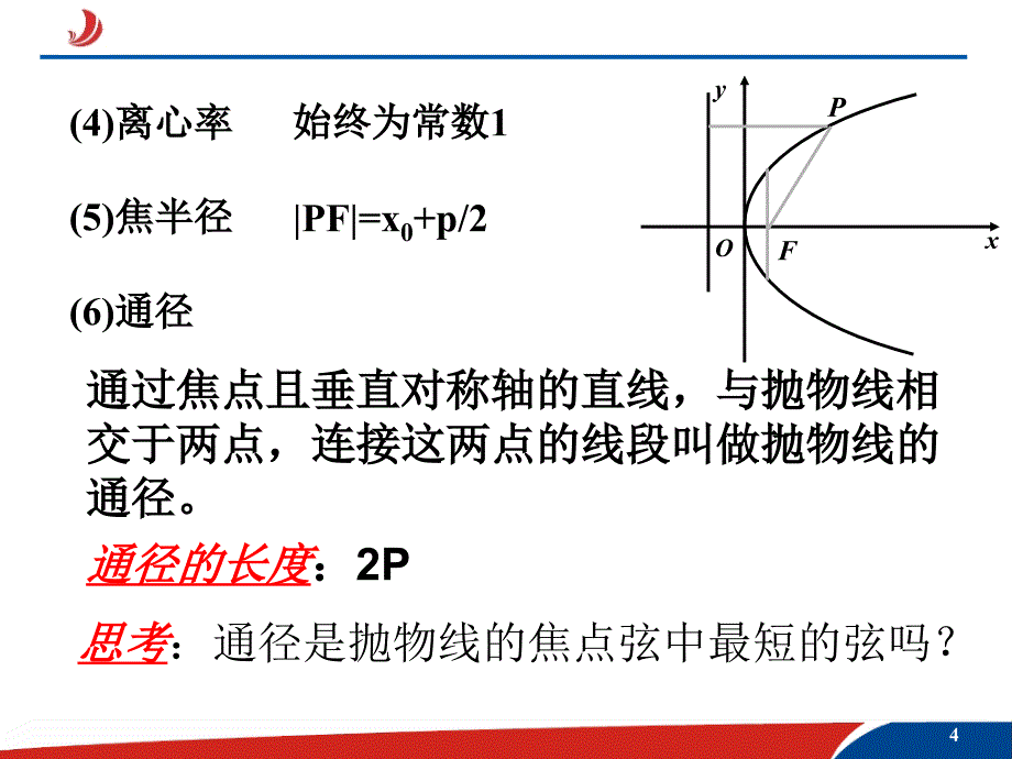 高中数学选修1-1课件2.3.2抛物线几何性质（一）人教a版_第4页