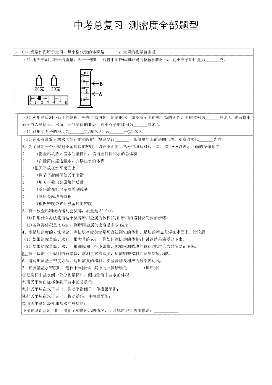 中考总复习测密度全部题型_第1页