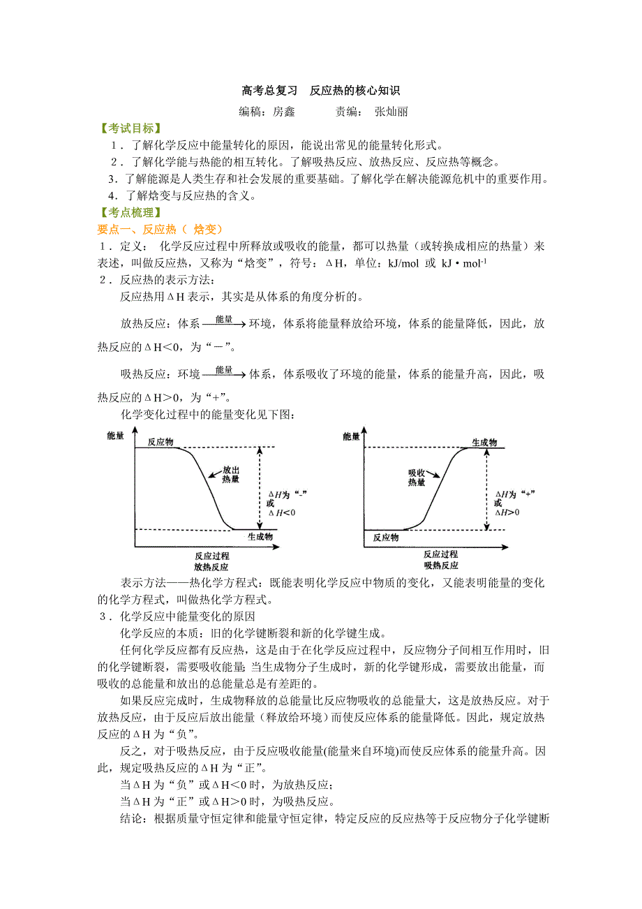 知识讲解_反应热的核心知识（基础）_第1页