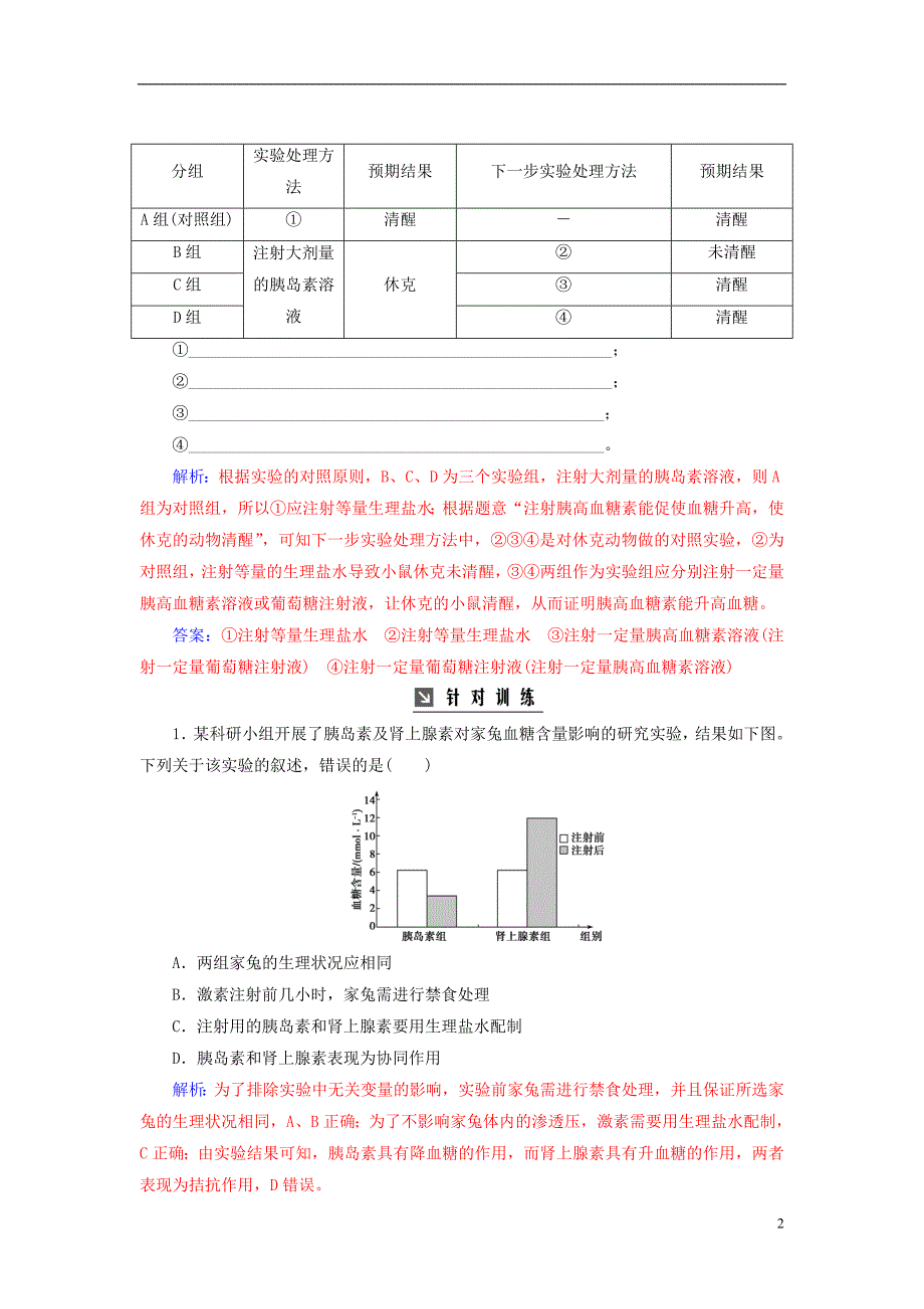 2019届高考生物总复习第八单元生命活动的调节专项突破动物激素生理功能的实验探究_第2页