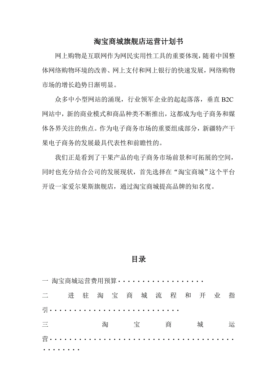 淘宝商城旗舰店运营计划书1_第1页