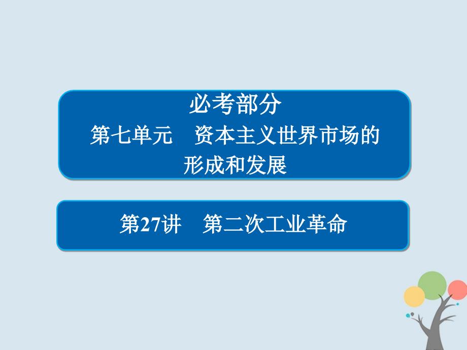 2019年高考历史一轮复习第七单元资本主义世界市场的形成和发展27第二次工业革命课件新人教版_第1页