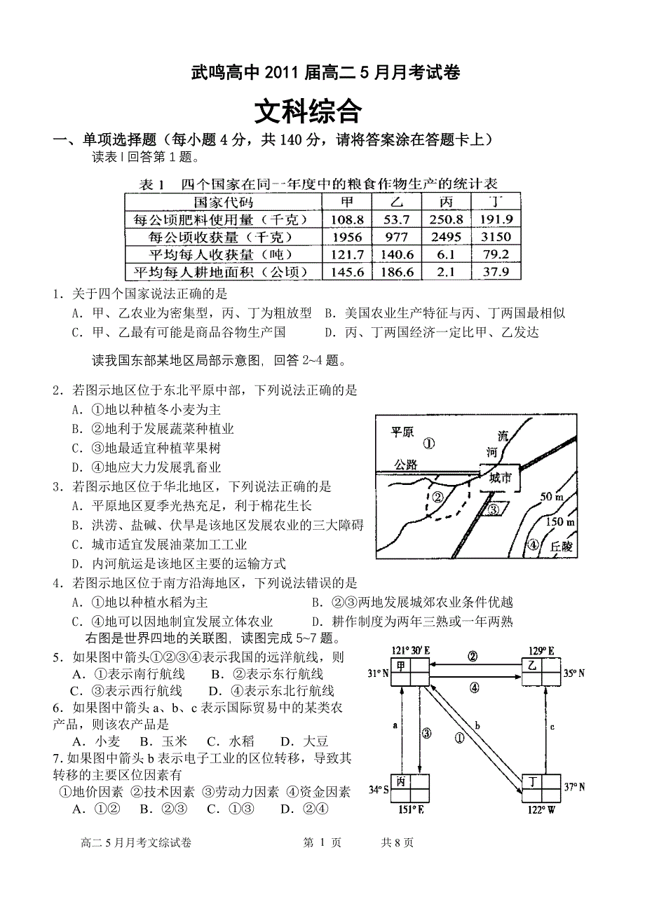 武鸣高中2011届高二5月月考试卷_第1页