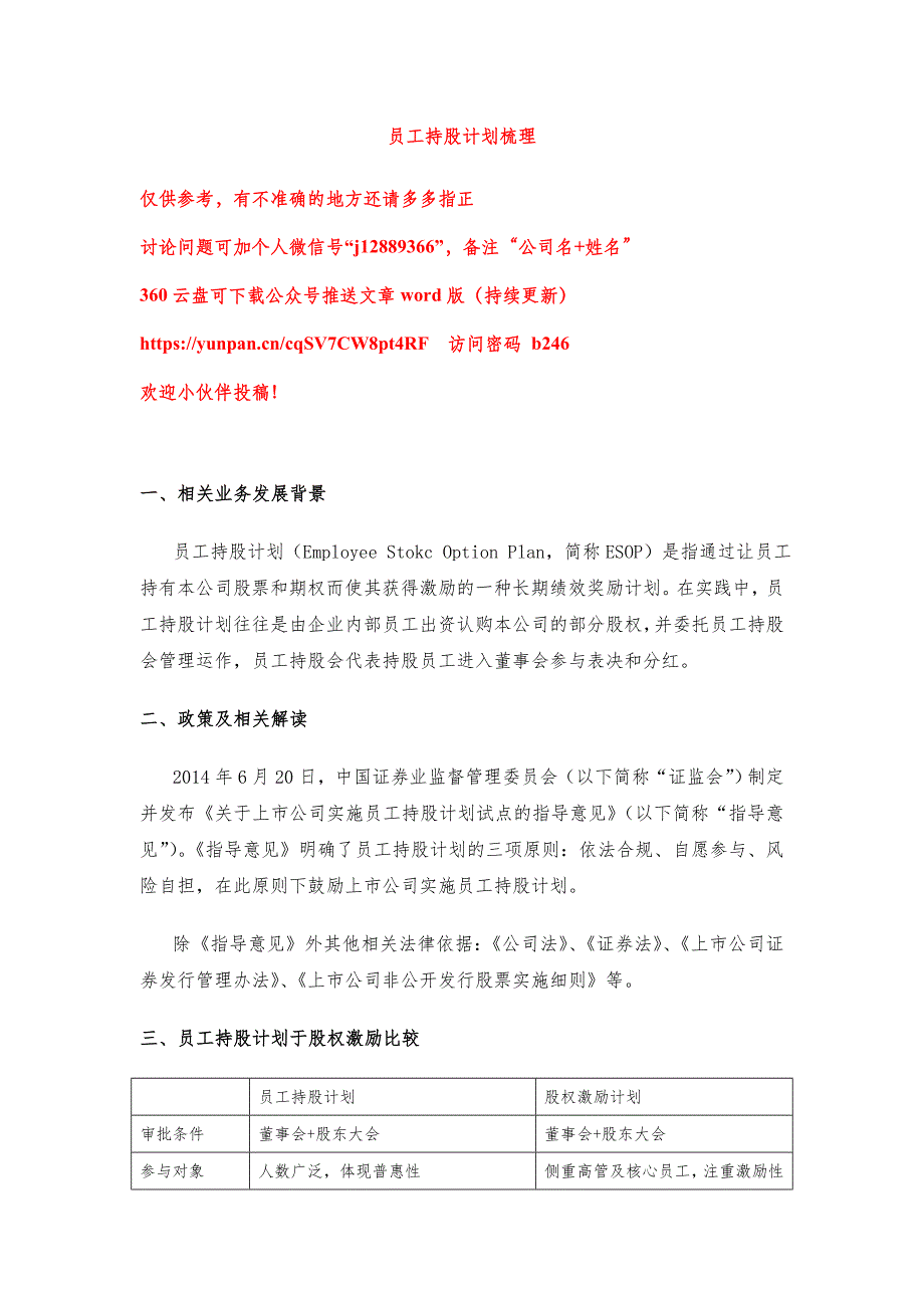【企业股权激励】员工持股计划资料梳理更新后_第1页