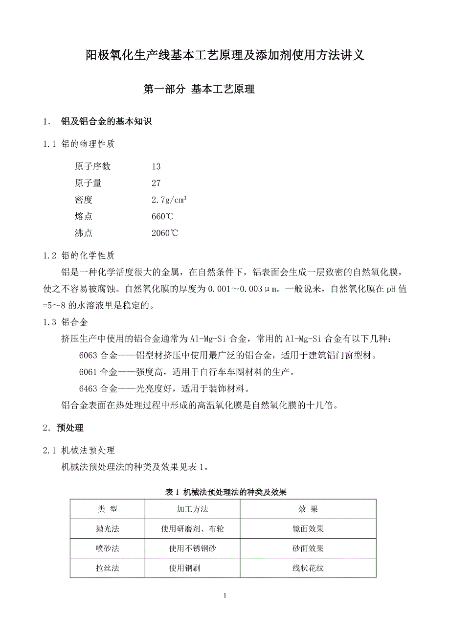 阳极氧化生产线基本工艺原理及添加剂使用方法讲义_第1页