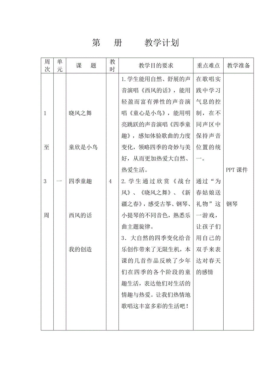 苏教版四年级下册音乐教学计划_第4页