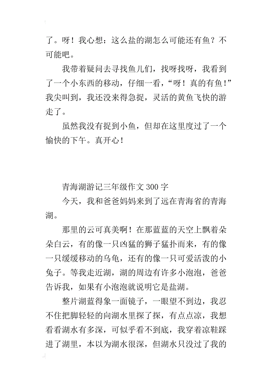 青海湖游记三年级作文300字_第3页