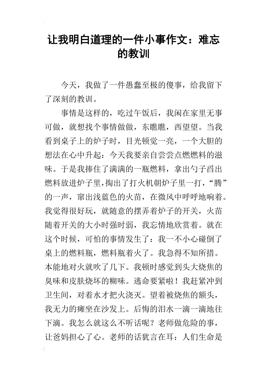 让我明白道理的一件小事作文：难忘的教训_第1页