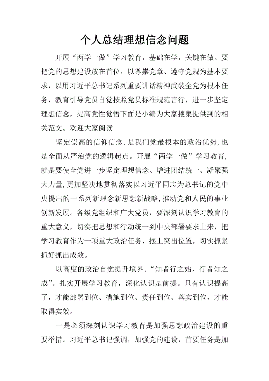 个人总结理想信念问题.docx_第1页