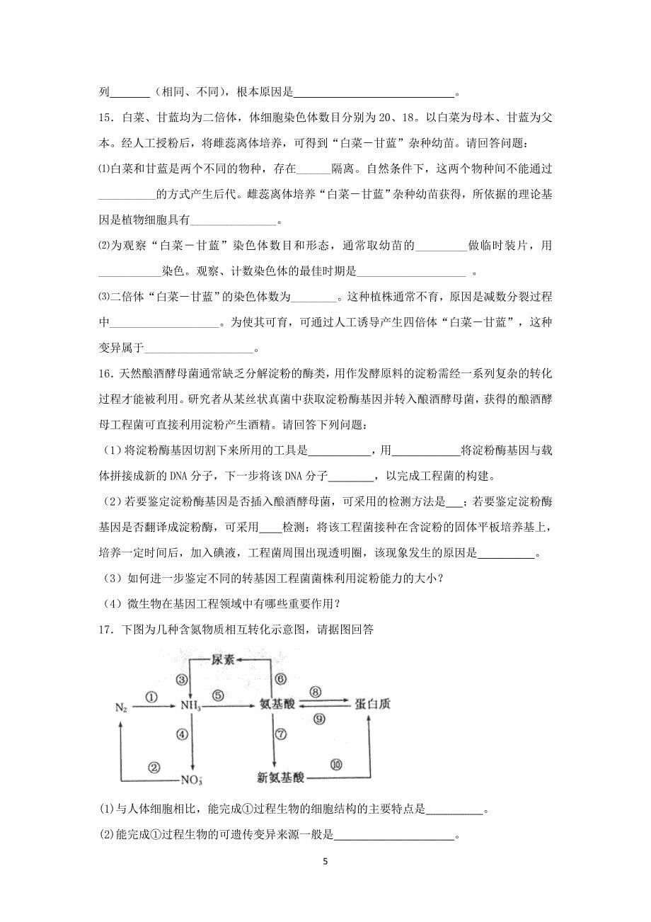 【生物】山西省北师大大同附中2015届高三11月月考_第5页