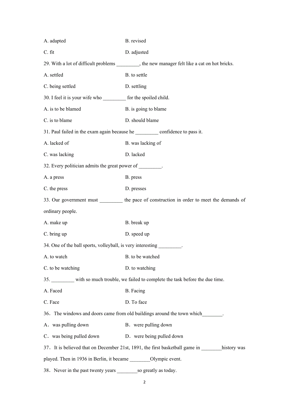 【英语】浙江省诸暨市2014-2015学年高二12月练习（四）_第2页