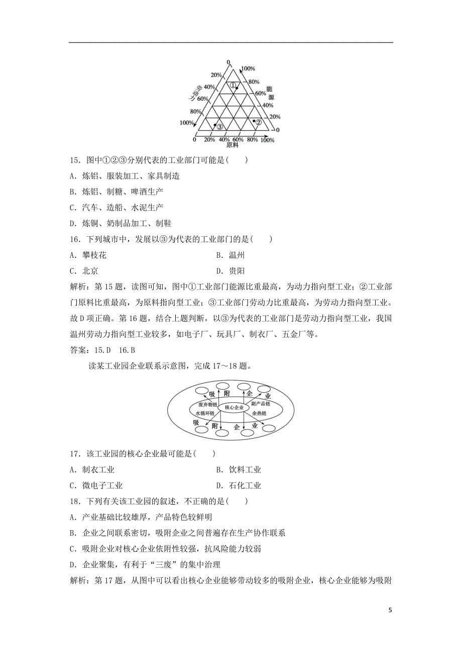 2017-2018学年高中地理 第三单元 产业活动与地理环境单元达标检测 鲁教版必修2_第5页