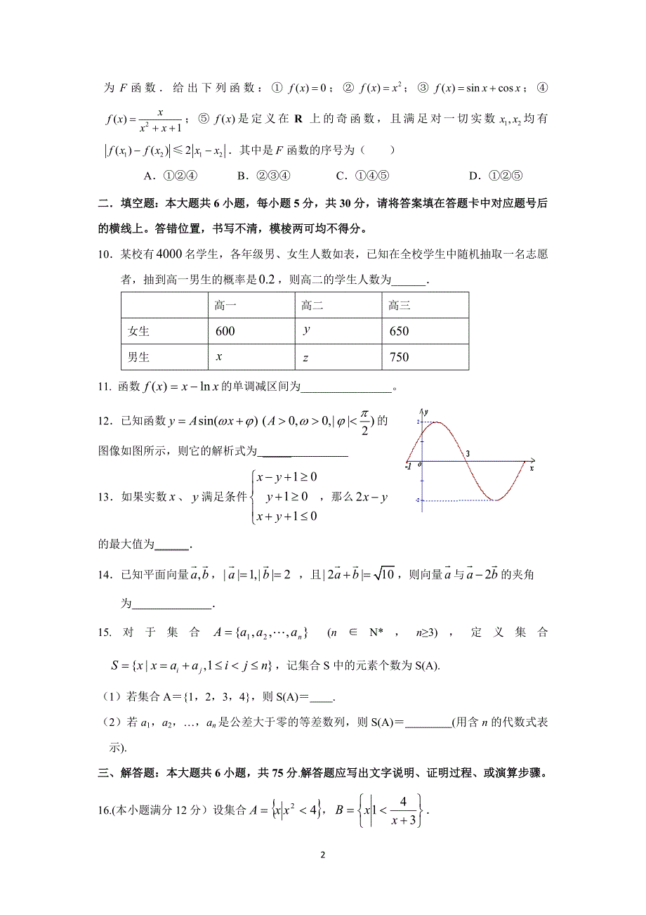 【数学】江苏省无锡市江南中学2015届高三12月月考（文） _第2页