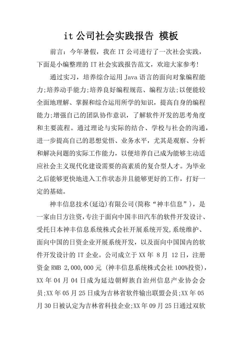 it公司社会实践报告 模板.docx_第1页