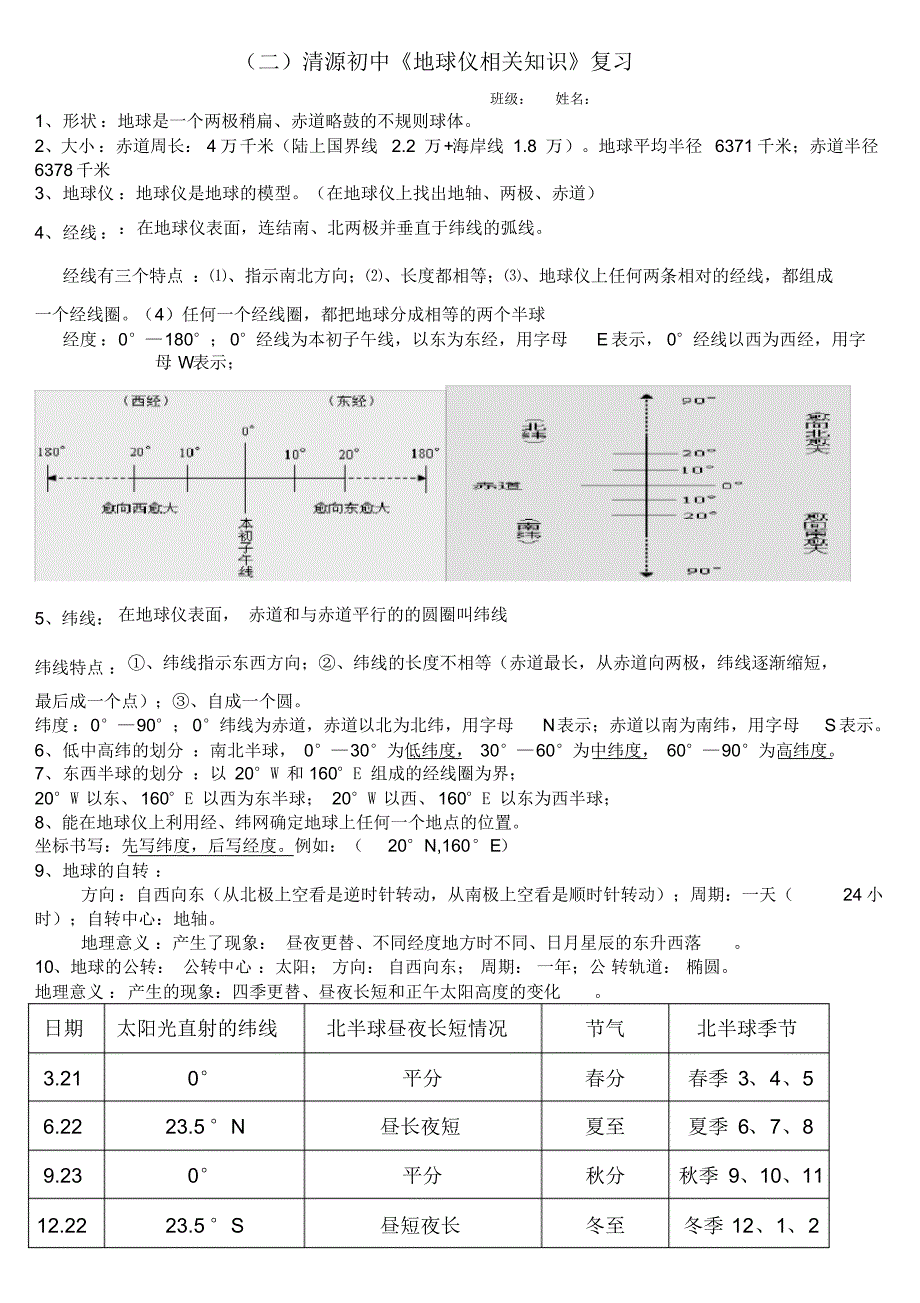 (二)清源初中《地球仪相关知识》复习_第1页