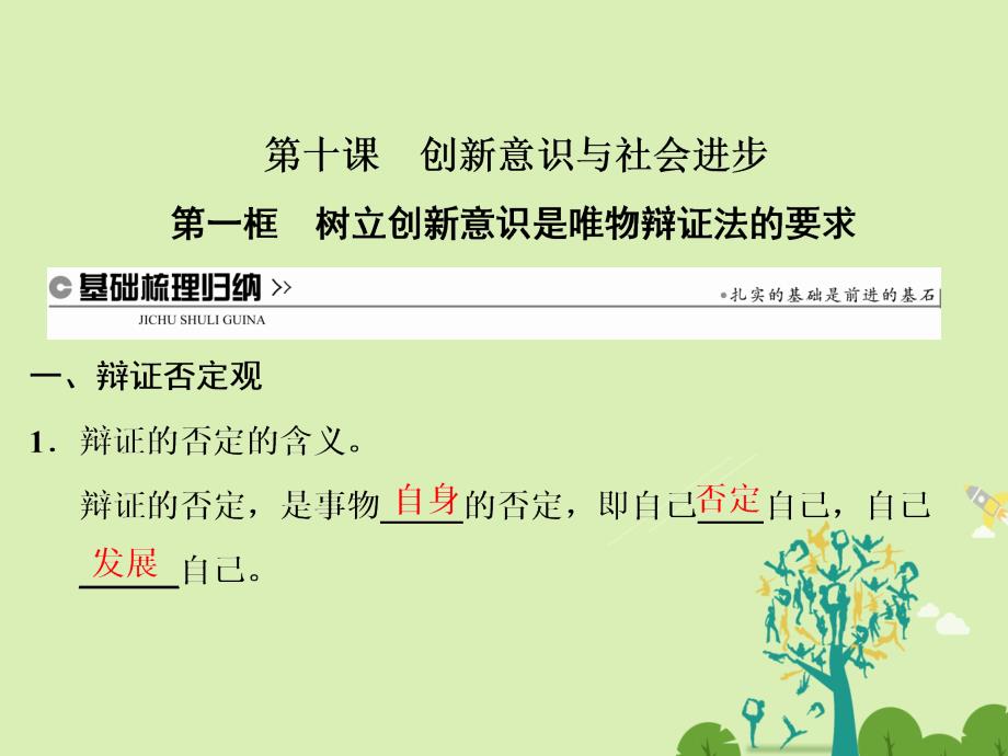 高中政治 第三单元 思想方法与创新意识 第十课 创新意识与社会进步 第一框 树立创新意识是唯物辩证法的要求课件 新人教版必修_第1页