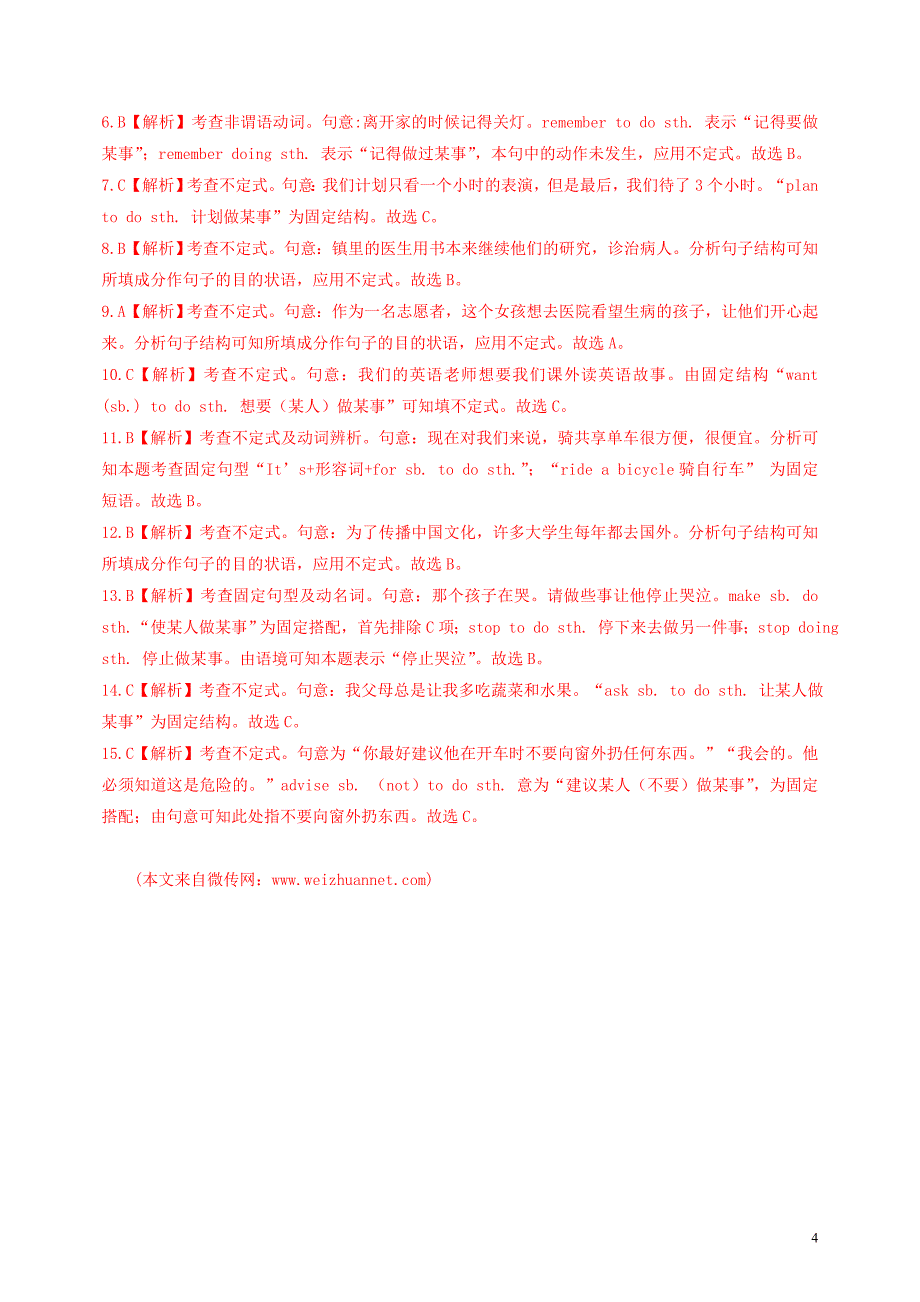 2018版中考英语专题复习专题十非谓语动词考点综合集训含解析_第4页