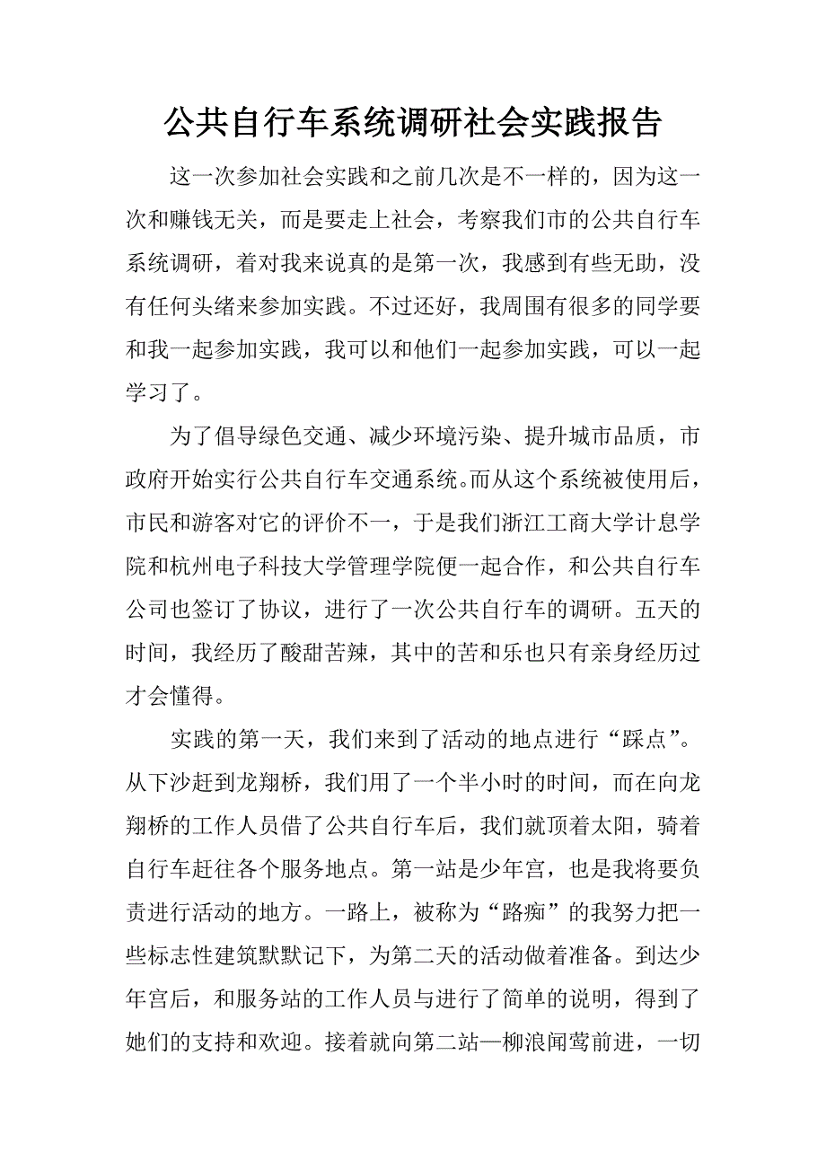 公共自行车系统调研社会实践报告.docx_第1页