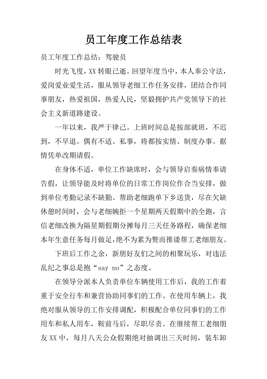 员工年度工作总结表.docx_第1页