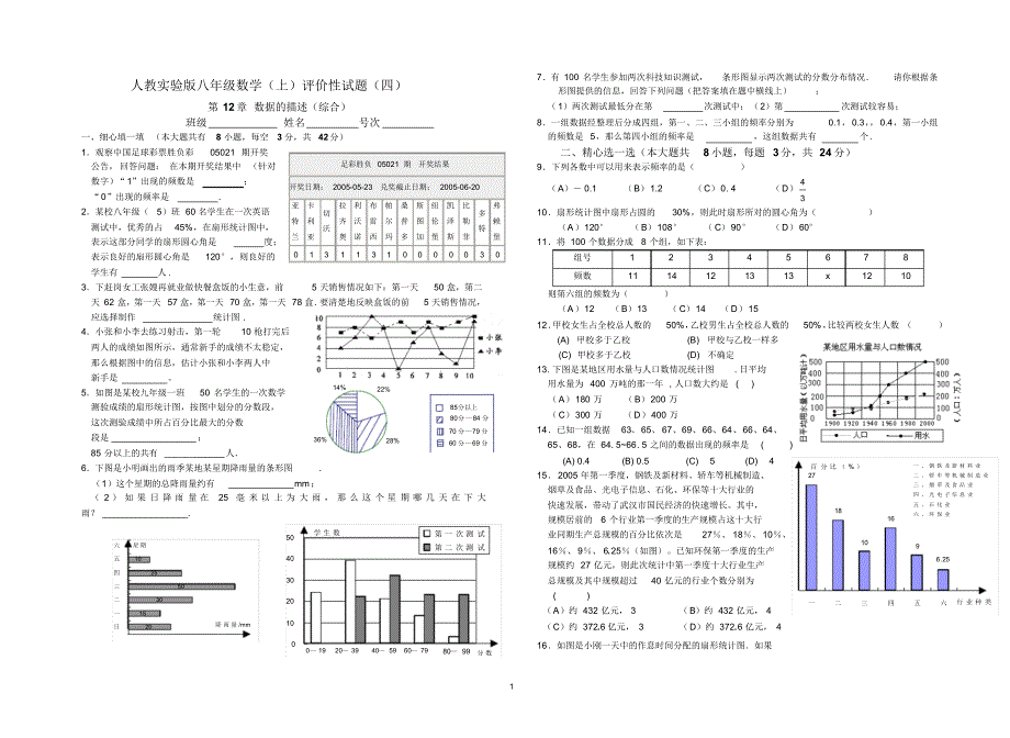 人教实验版八年级数学(上)评价性试题(四)_第1页