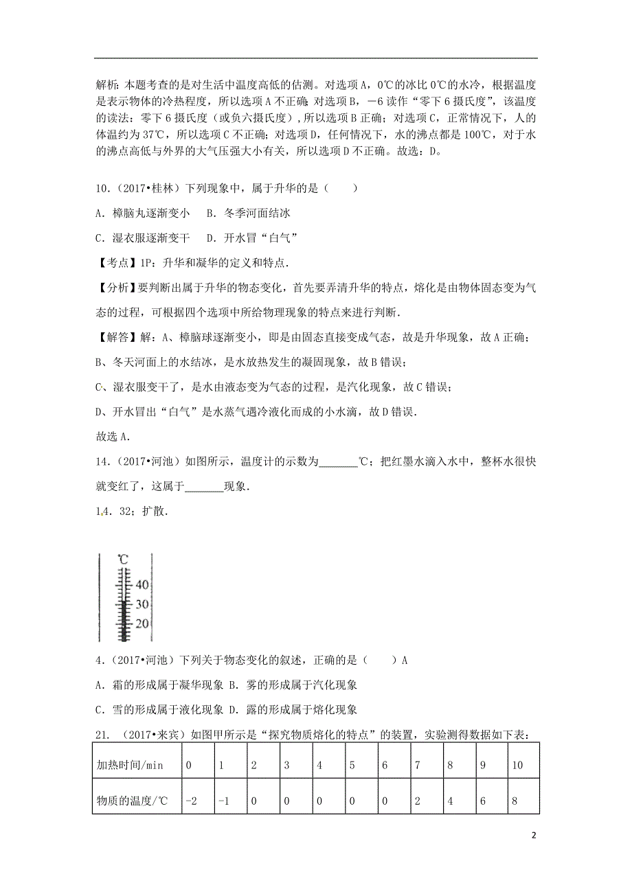 2017中考物理分类汇编 3物态变化_第2页