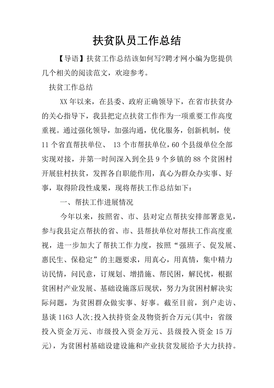 扶贫队员工作总结.docx_第1页
