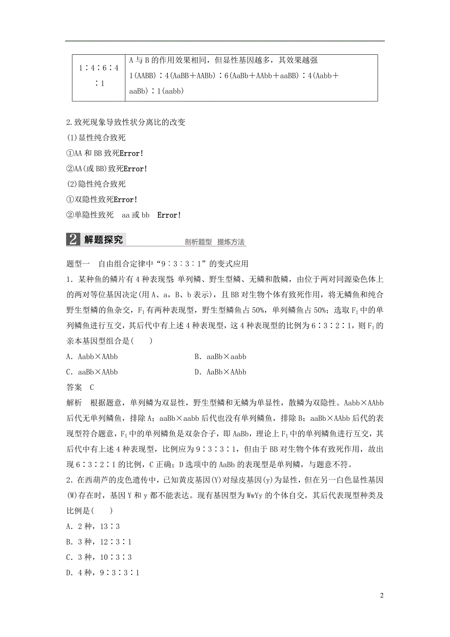 高考生物总复习 第单元 遗传的基本规律及人类遗传病与优生 第_讲 自由组合定律(II)_第2页