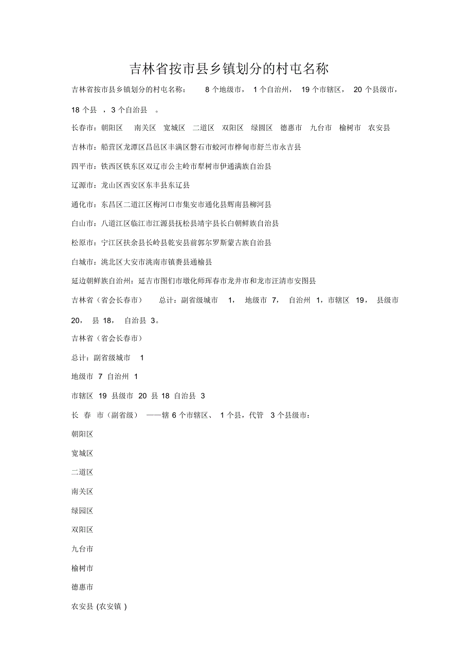 吉林省按市县乡镇划分_第1页